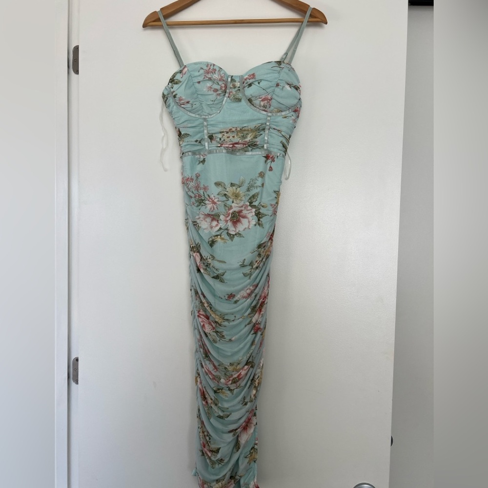 Privy Floral Dress in Light Blue and Pink